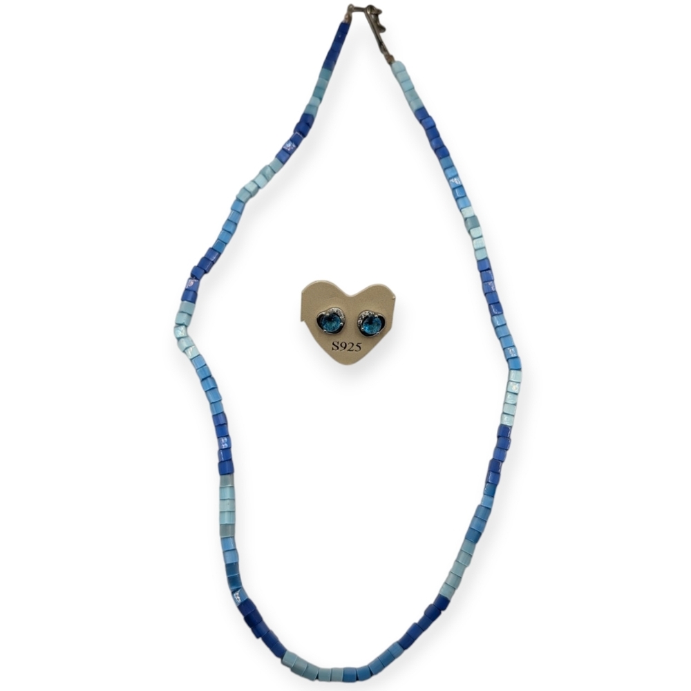 Azure Beaded Necklace with Sterling Silver Earrings